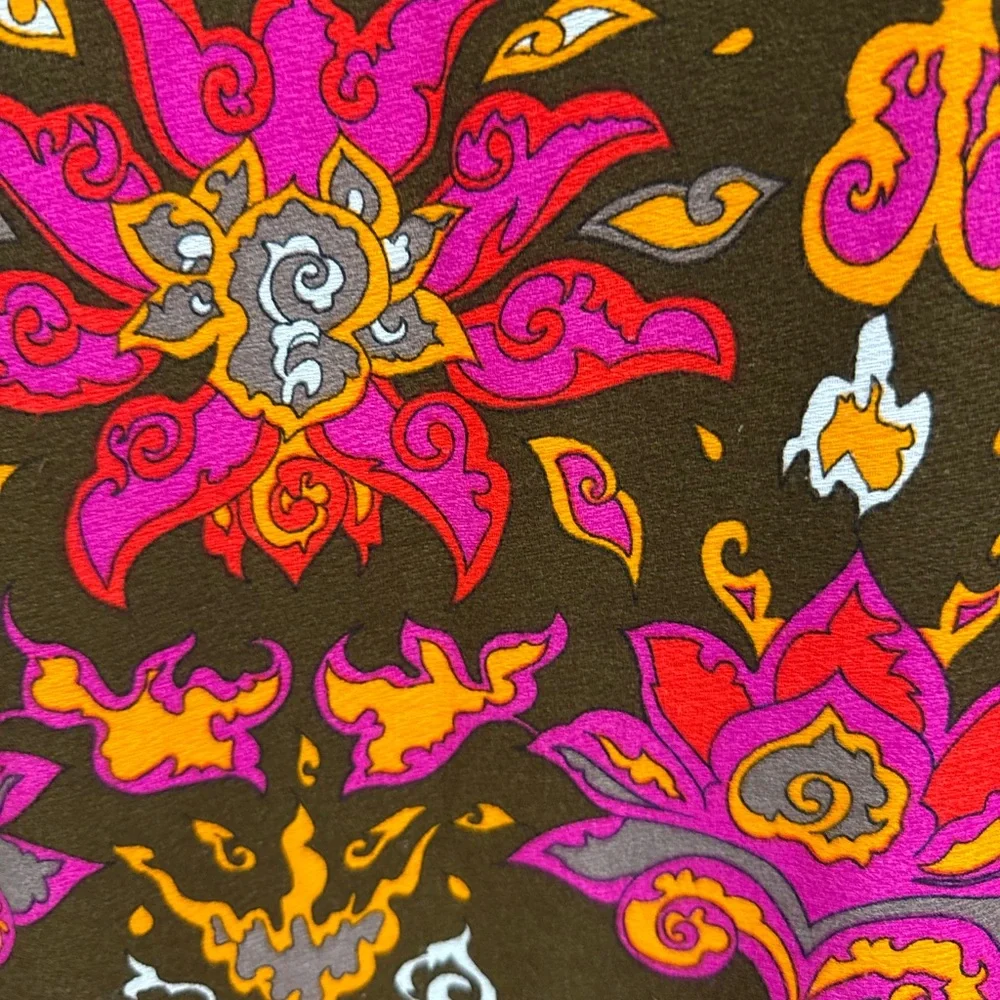 Vintage 1960s Mod Psychedelic Neon Green Floral Pattern Mod Shirt Dress S/M - Picture 11 of 14